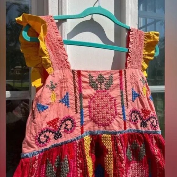 NEW NWT FARM RIO ANTHROPOLOGIE Dress Colorblock Stitch Cotton Sundress Size SM - Picture 7 of 10